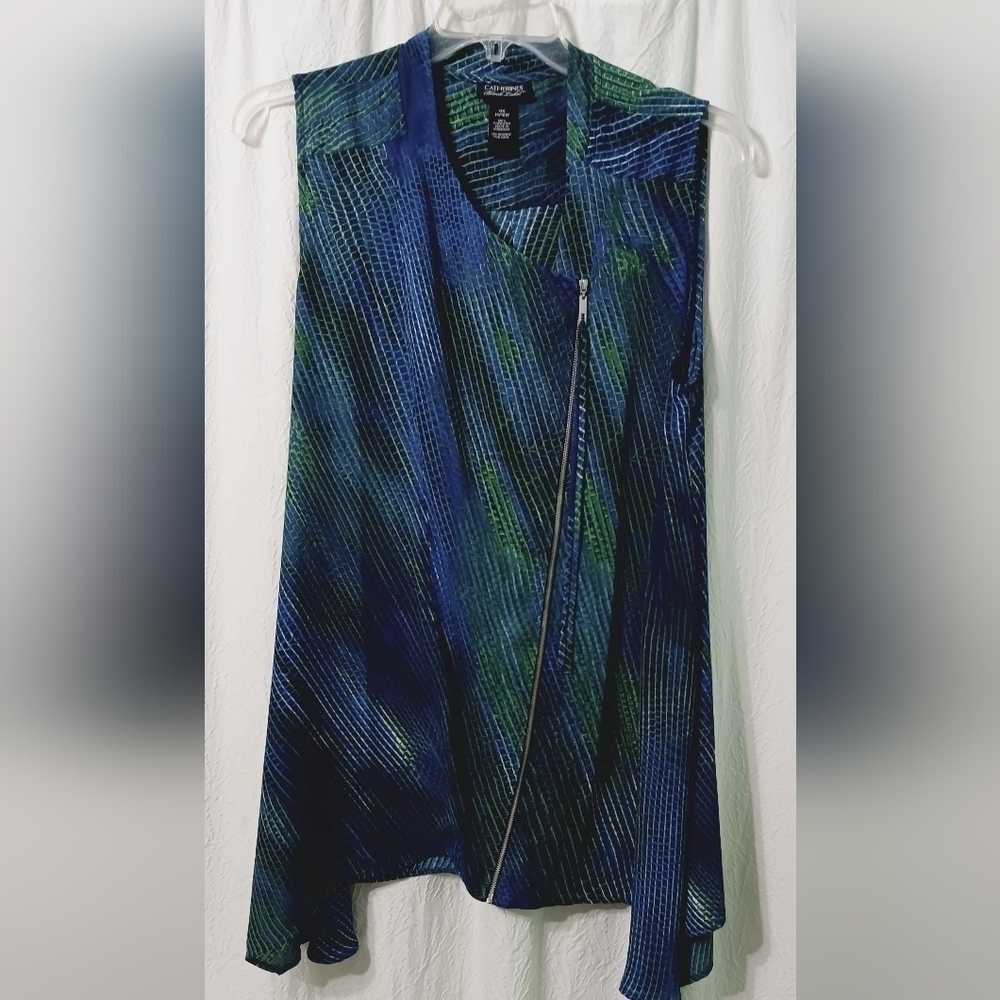 CATHERINES Multicolor ALine sleeveless blouse with  asymmetrical zipper Sz 14/16